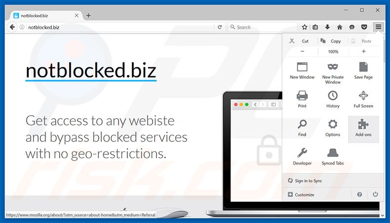 Removing notblocked.biz ads from Mozilla Firefox step 1