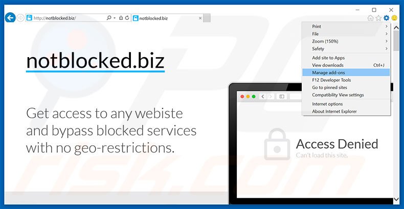 Removing notblocked.biz ads from Internet Explorer step 1