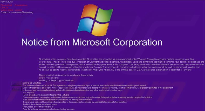 Notice From Microsoft Corporation scam
