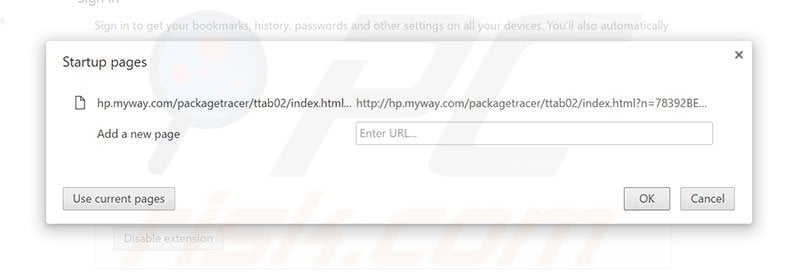 Removing hp.myway.com from Google Chrome homepage