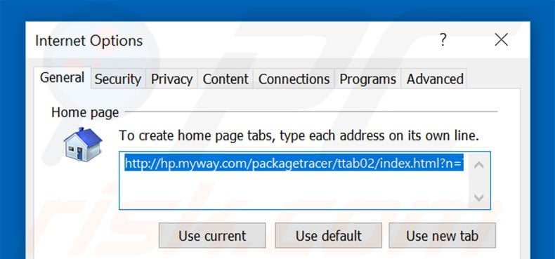 Removing hp.myway.com from Internet Explorer homepage