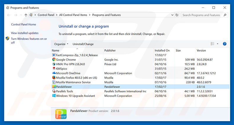 search.pandaviewer.com browser hijacker uninstall via Control Panel