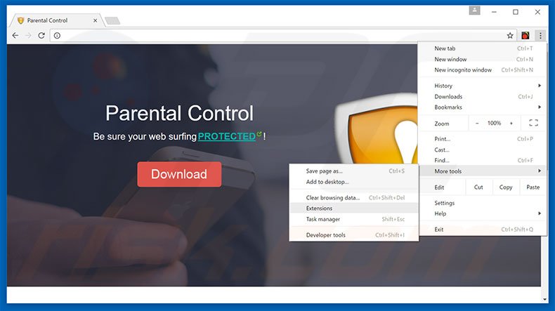 Removing ParentalControl  ads from Google Chrome step 1
