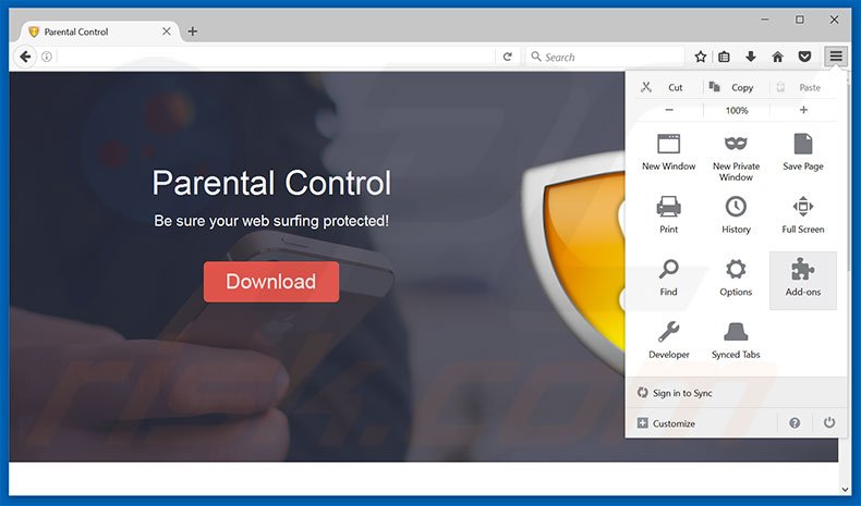 Removing ParentalControl ads from Mozilla Firefox step 1