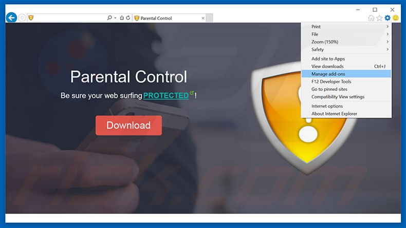 Removing ParentalControl ads from Internet Explorer step 1