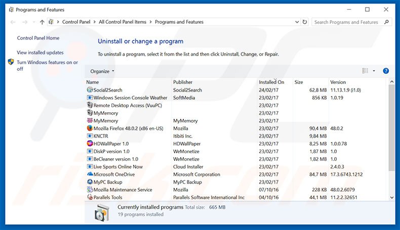 ParentalControl adware uninstall via Control Panel