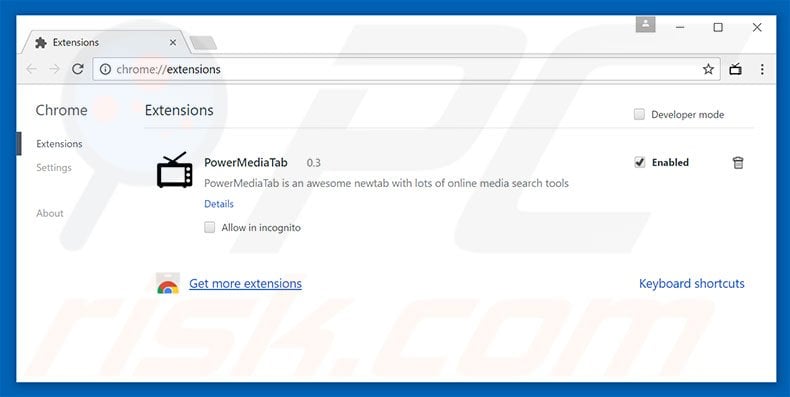 Removing search.powermediatabsearch.com related Google Chrome extensions