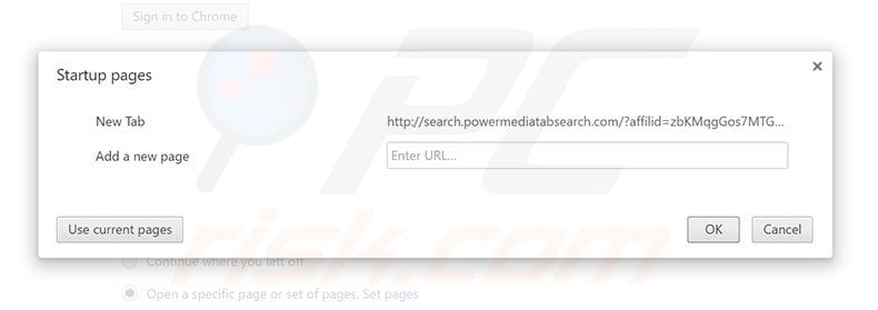 Removing search.powermediatabsearch.com from Google Chrome homepage