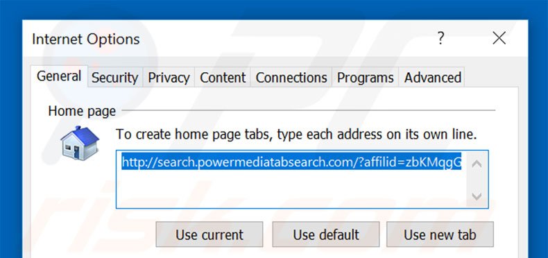 Removing search.powermediatabsearch.com from Internet Explorer homepage