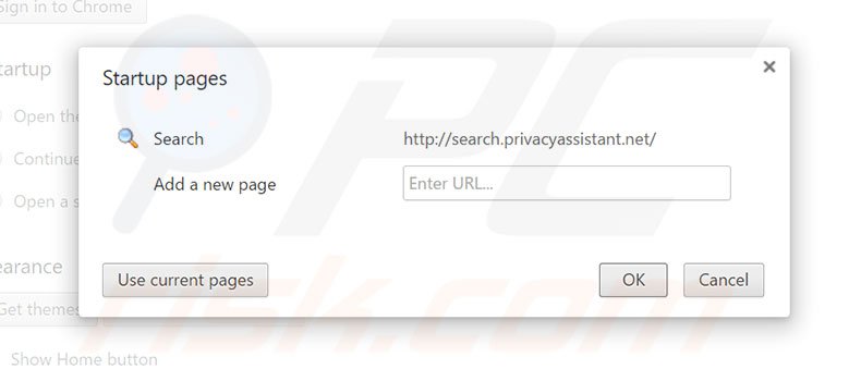 Removing search.privacyassistant.net from Google Chrome homepage