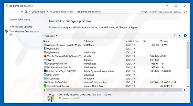 search.privacyassistant.net browser hijacker uninstall via Control Panel