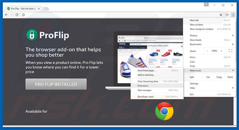 Removing Pro Flip  ads from Google Chrome step 1