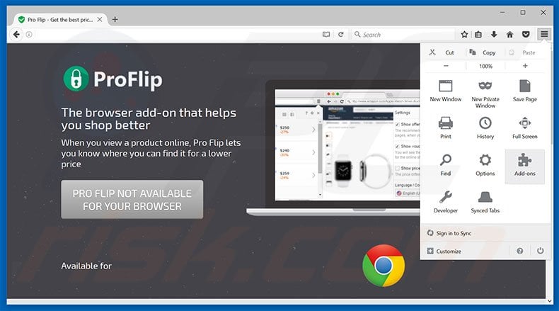 Removing Pro Flip ads from Mozilla Firefox step 1