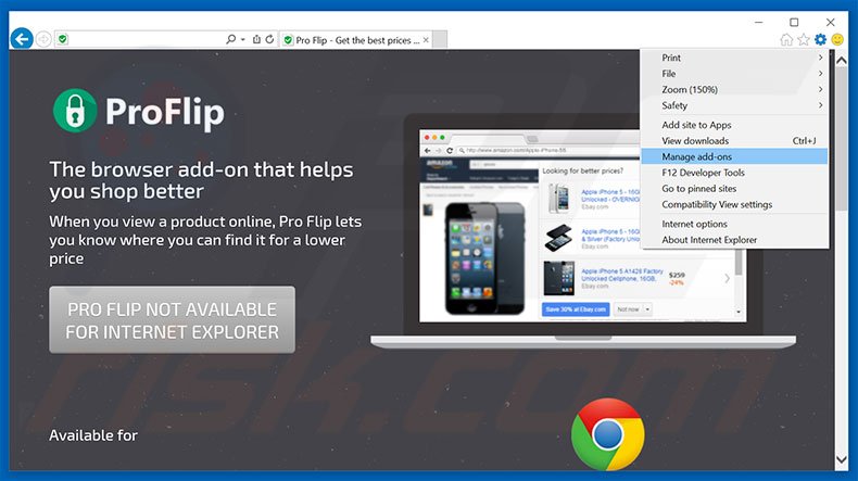 Removing Pro Flip ads from Internet Explorer step 1