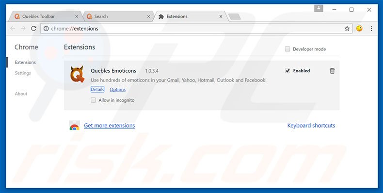 Removing search.quebles.com related Google Chrome extensions