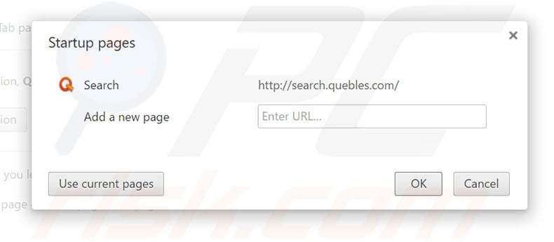 Removing search.quebles.com from Google Chrome homepage