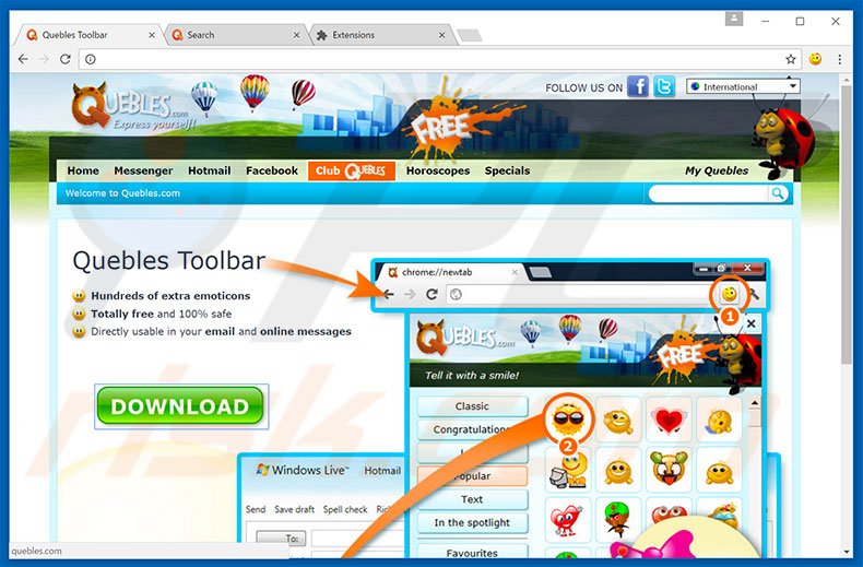 Website used to promote Quebles browser hijacker