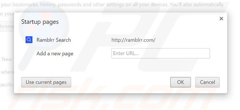 Removing ramblrr.com from Google Chrome homepage