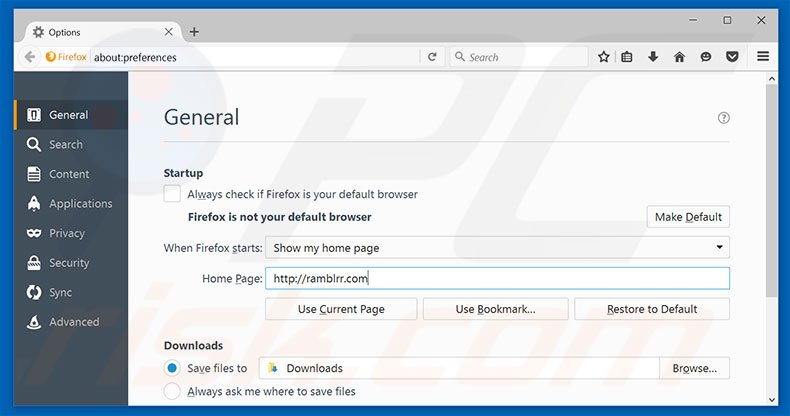 Removing ramblrr.com from Mozilla Firefox homepage