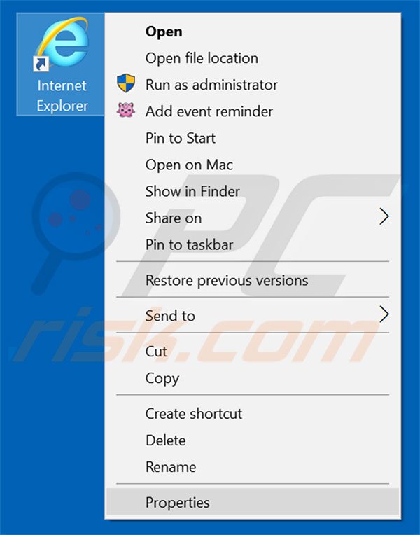 Removing ramblrr.com from Internet Explorer shortcut target step 1