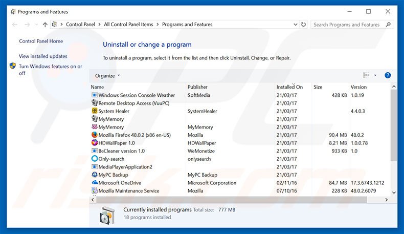 ramblrr.com browser hijacker uninstall via Control Panel