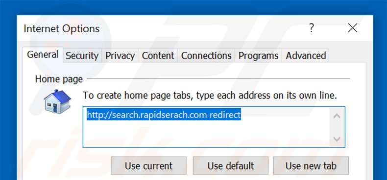 Removing search.rapidsearch.com from Internet Explorer homepage