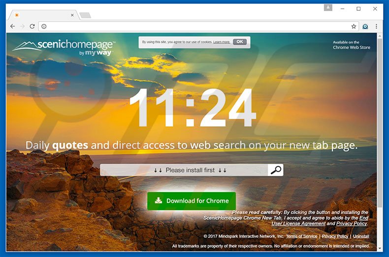 Website used to promote ScenicHomepage browser hijacker