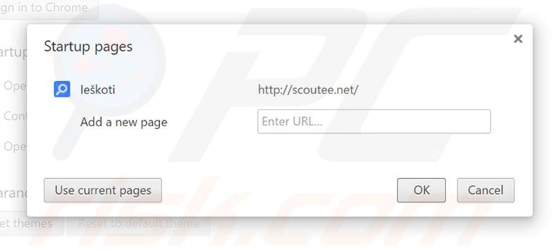 Removing scoutee.net from Google Chrome homepage