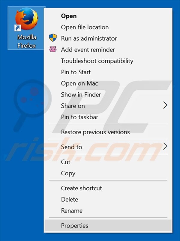 Removing scoutee.net from Mozilla Firefox shortcut target step 1