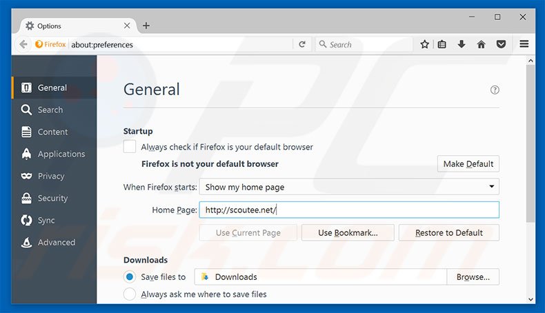 Removing scoutee.net from Mozilla Firefox homepage