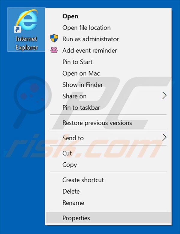 Removing scoutee.net from Internet Explorer shortcut target step 1