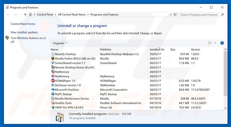 scoutee.net browser hijacker uninstall via Control Panel