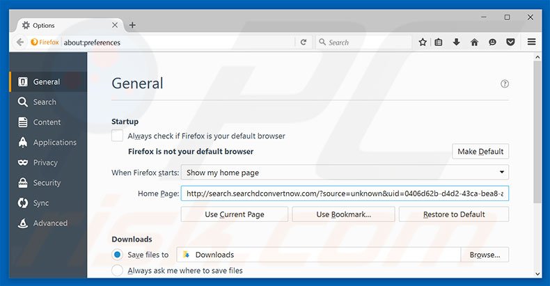 Removing search.searchdcnow.com from Mozilla Firefox homepage