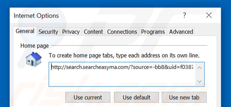 Removing search.searcheasyma.com from Internet Explorer homepage