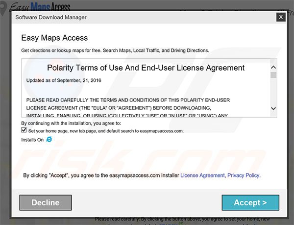 Official Easy Maps Access browser hijacker installation setup