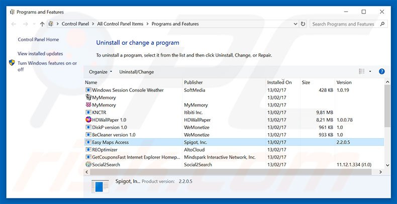 search.searcheasyma.com browser hijacker uninstall via Control Panel