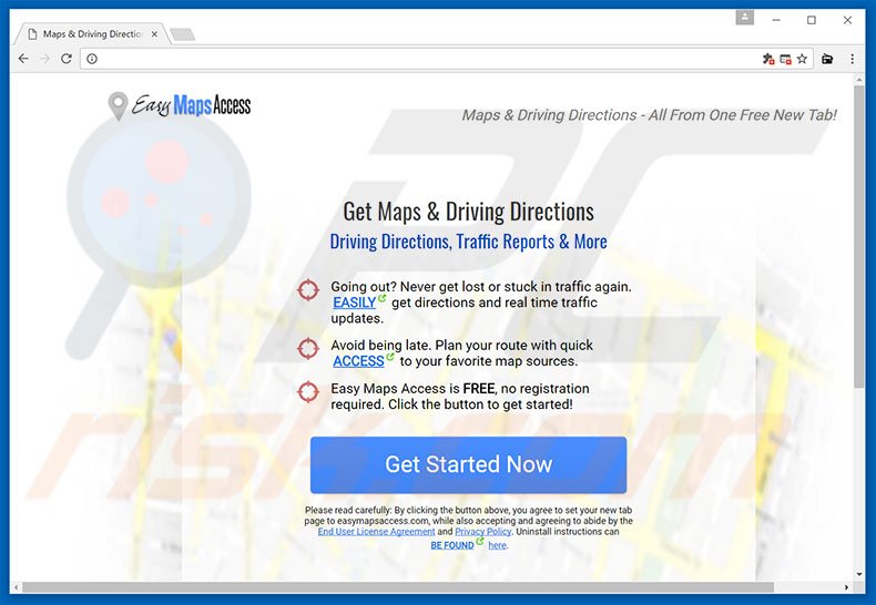 Website used to promote Easy Maps Access browser hijacker