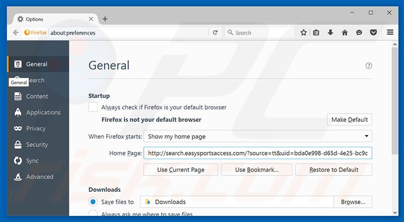 Removing search.searcheasysa.com from Mozilla Firefox homepage