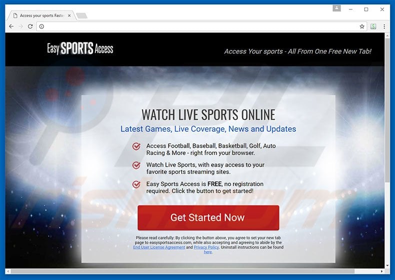 Website used to promote Easy Sports Access browser hijacker