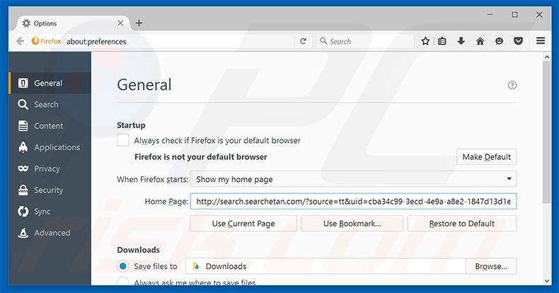 Removing search.searchetan.com from Mozilla Firefox homepage