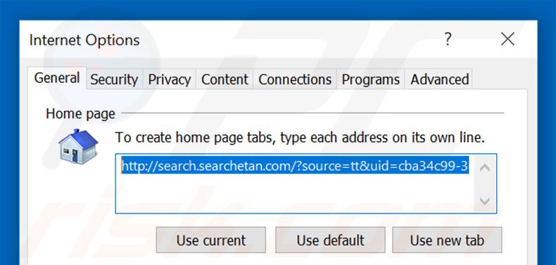 Removing search.searchetan.com from Internet Explorer homepage