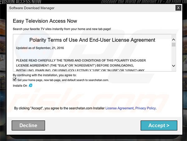Official Easy Television Access Now browser hijacker installation setup