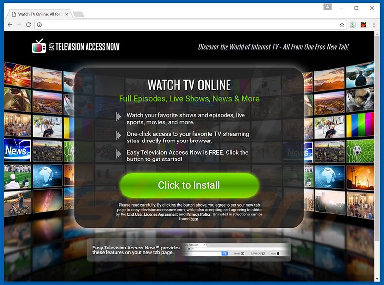 Website used to promote Easy Television Access Now browser hijacker