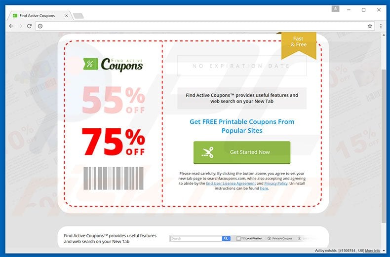 Website used to promote Find Active Coupons browser hijacker