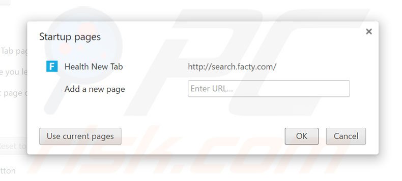 Removing search.facty.com from Google Chrome homepage