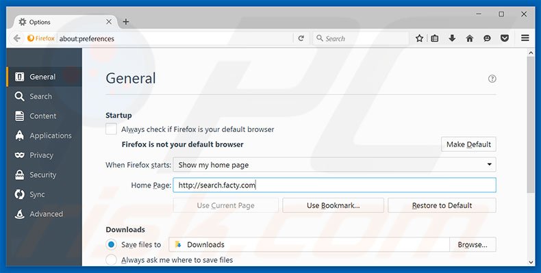 Removing search.facty.com from Mozilla Firefox homepage