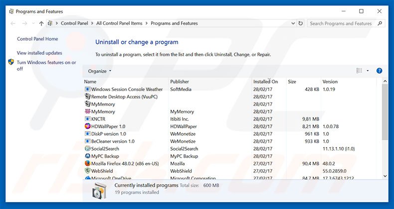 search.facty.com browser hijacker uninstall via Control Panel