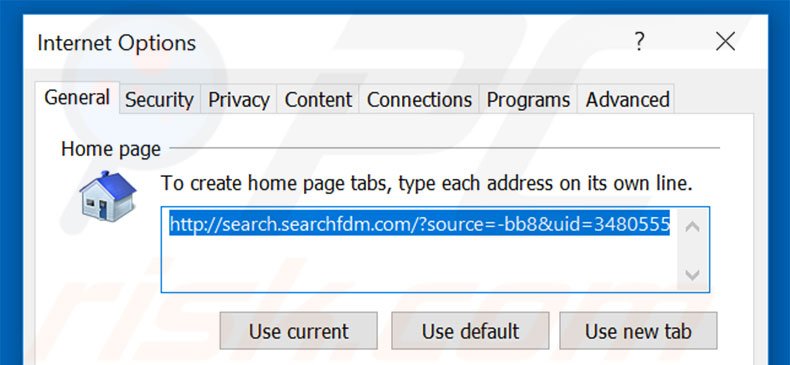 Removing search.searchfdm.com from Internet Explorer homepage