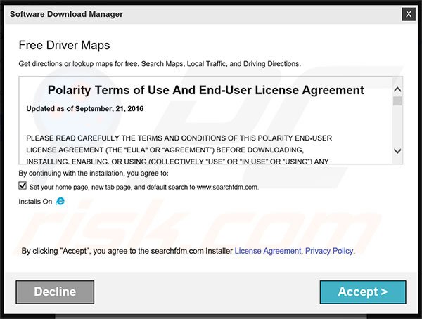 Official Free Driver Maps browser hijacker installation setup