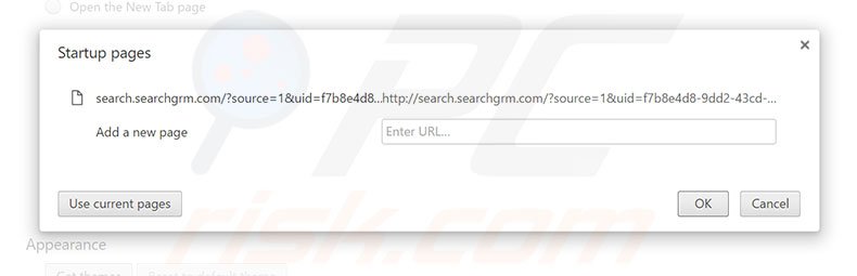 Removing search.searchgrm.com from Google Chrome homepage